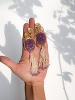Floral Carved Amethyst Danglers //01