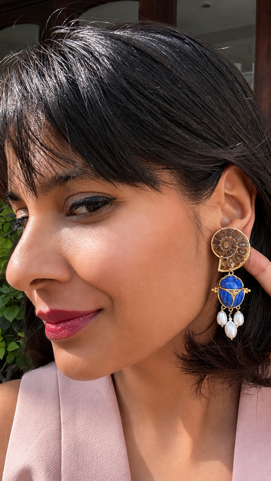 Ammonite & Lapis Beetle Earrings // 01