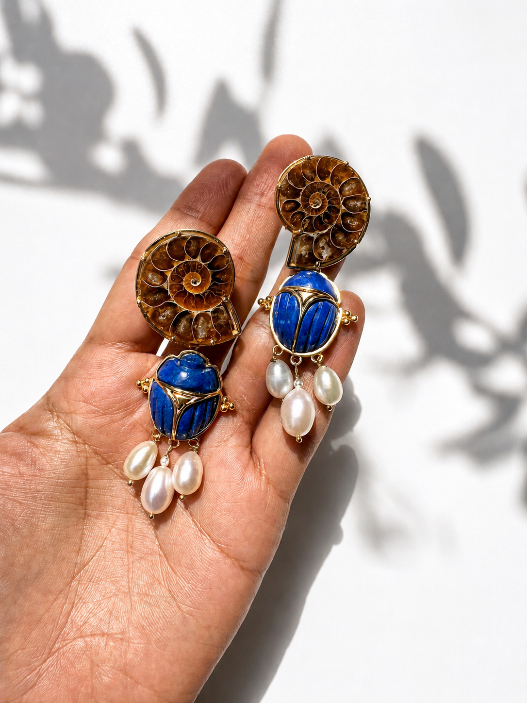 Ammonite & Lapis Beetle Earrings // 01