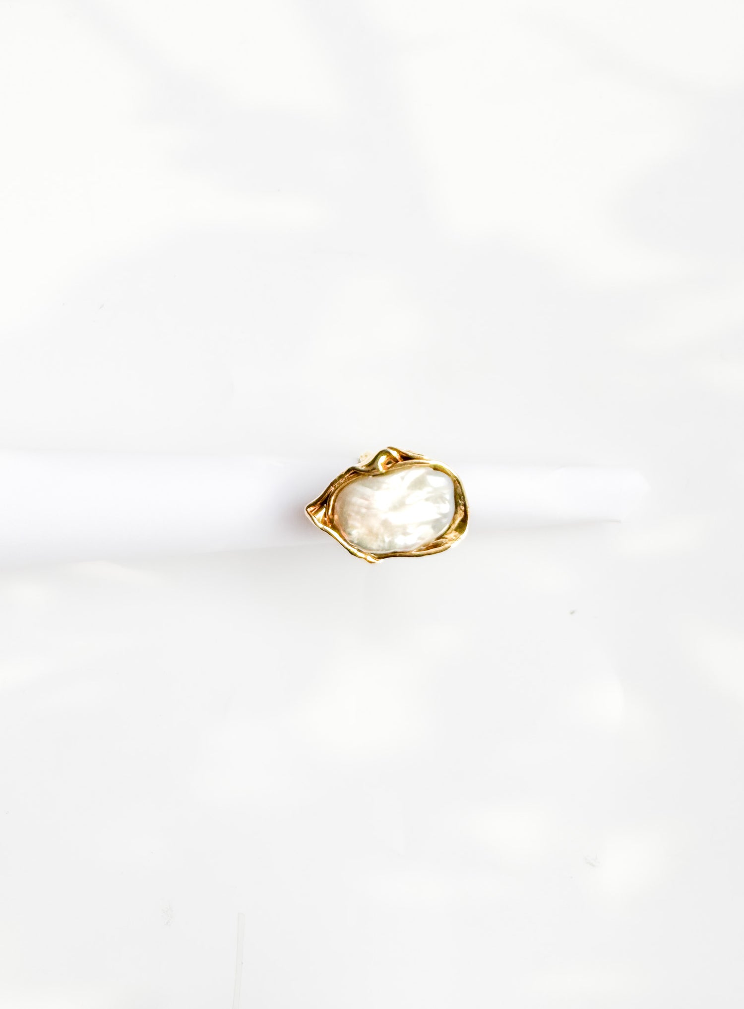 Brass & Baroque Pearl Inlay Ring // 11