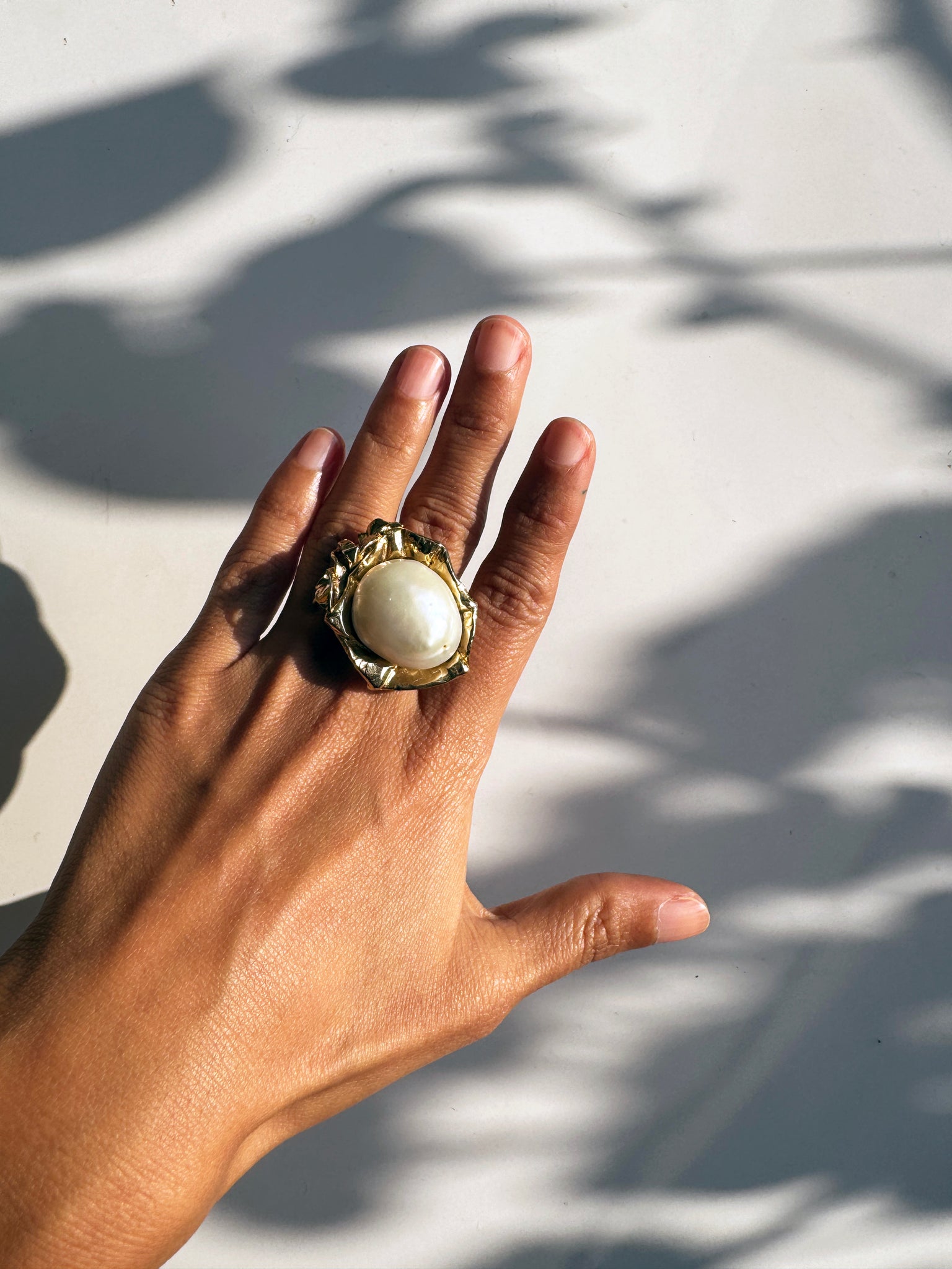 Brass & Baroque Pearl Inlay Ring // 10