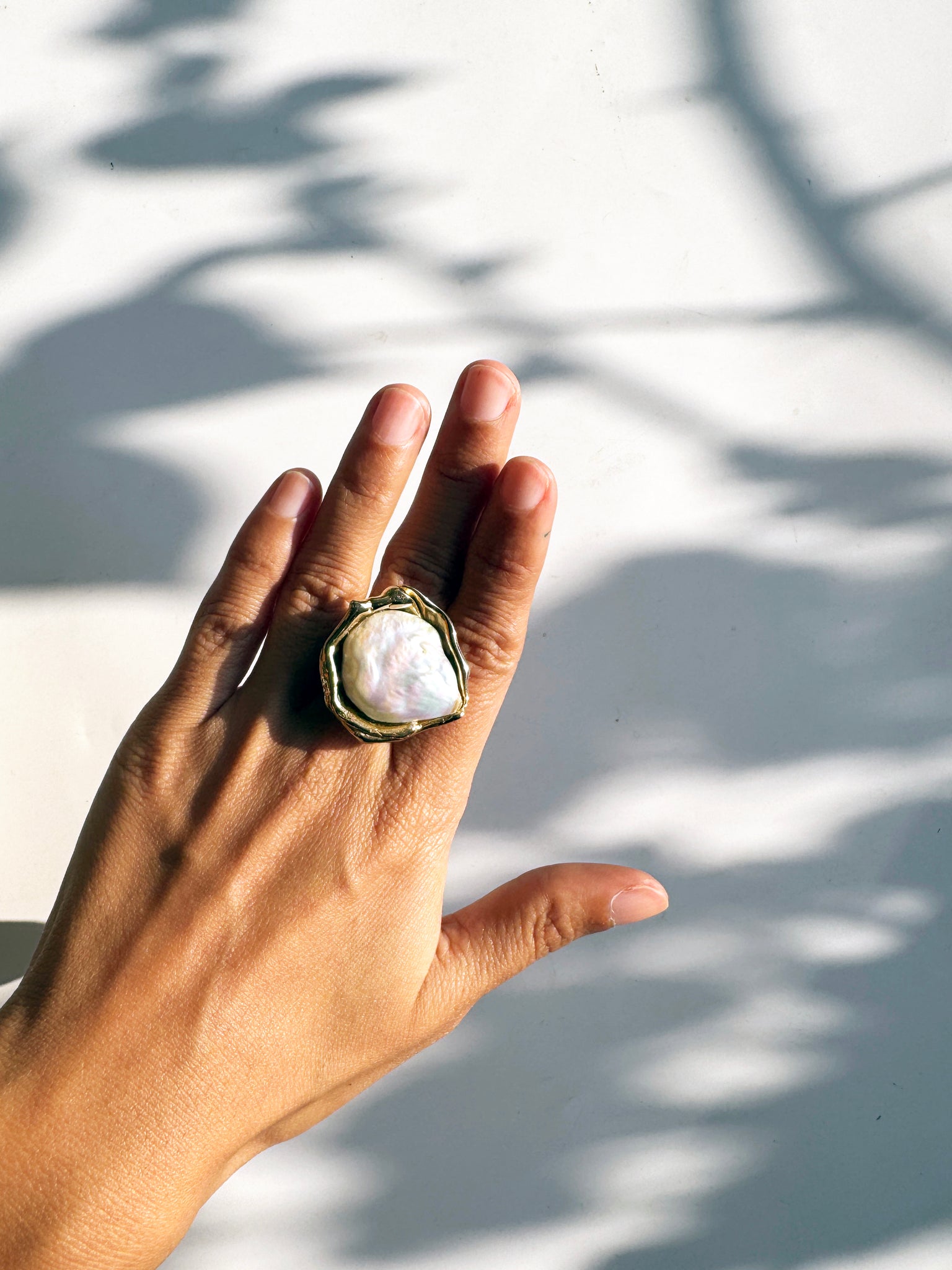 Brass & Baroque Pearl Inlay Ring // 08