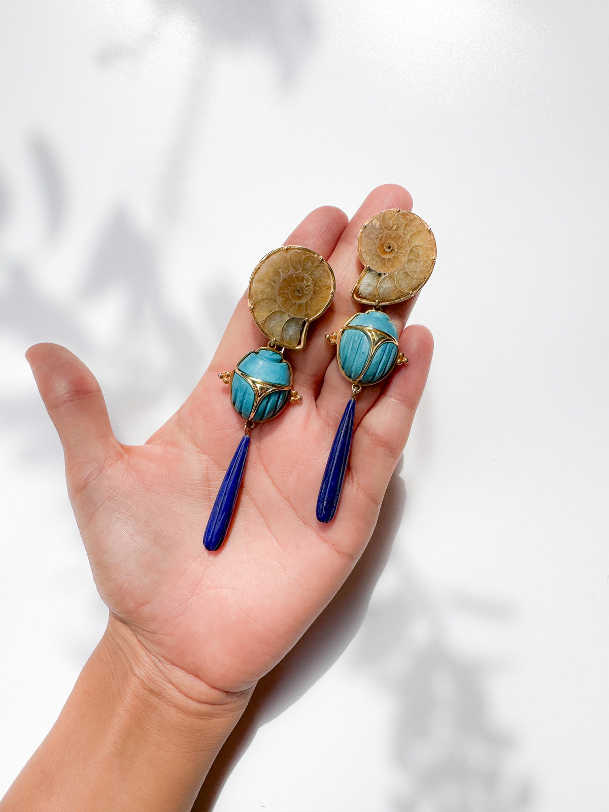 Ammonite & Lapis Beetle Earrings // 02