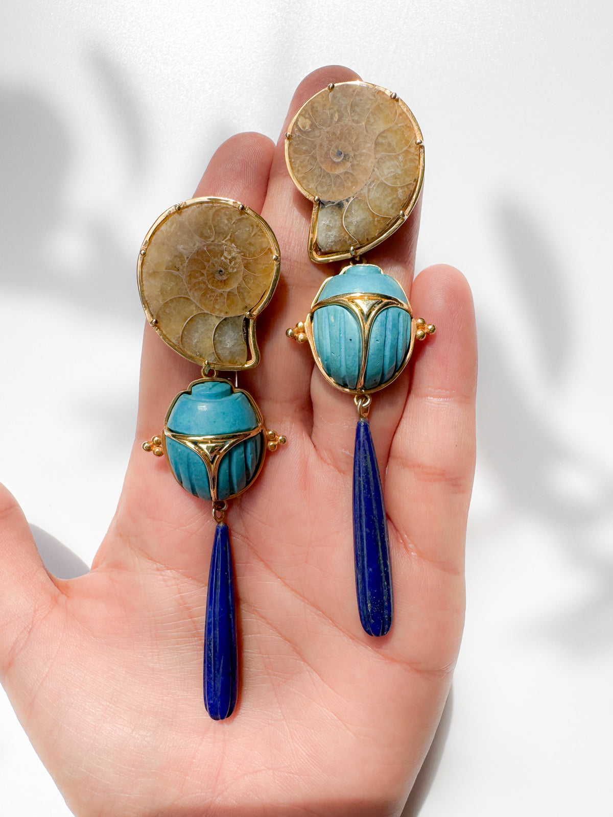 Ammonite & Lapis Beetle Earrings // 02