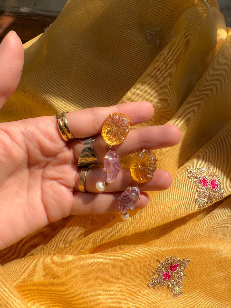 Lemon Citrine & Bird Earrings