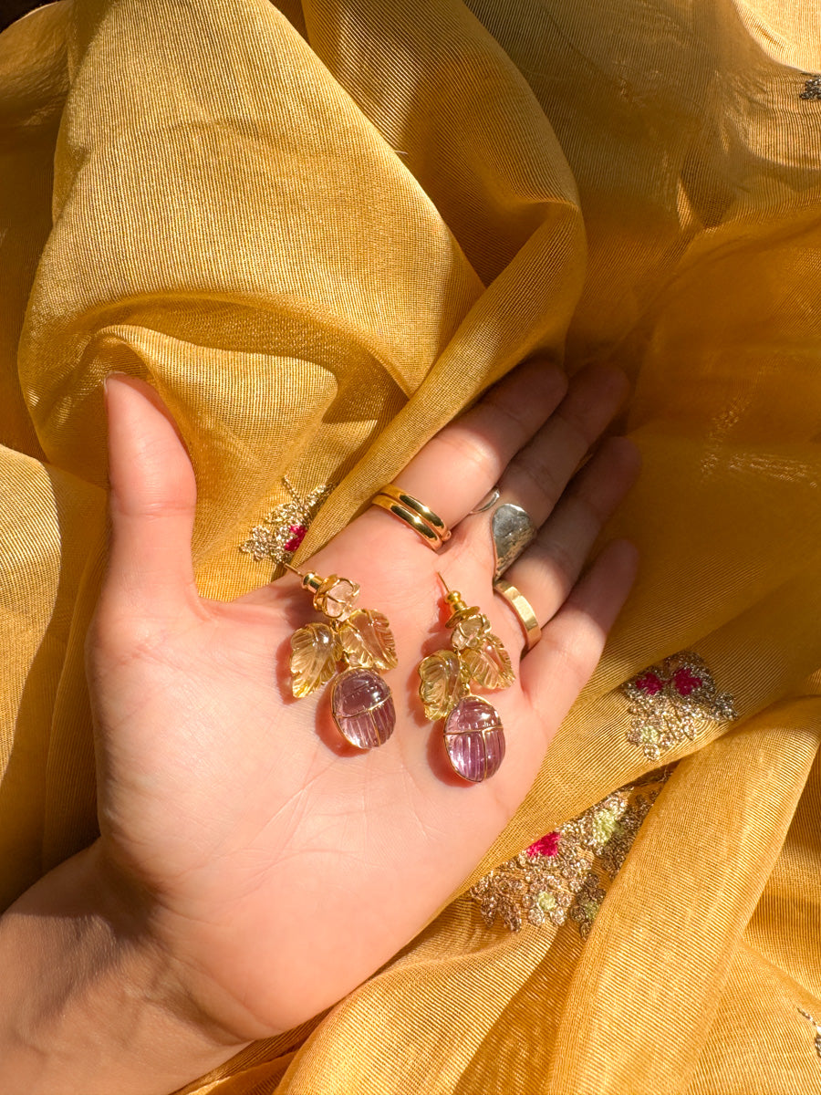 Amethyst Beetle Daisy Earrings // 02