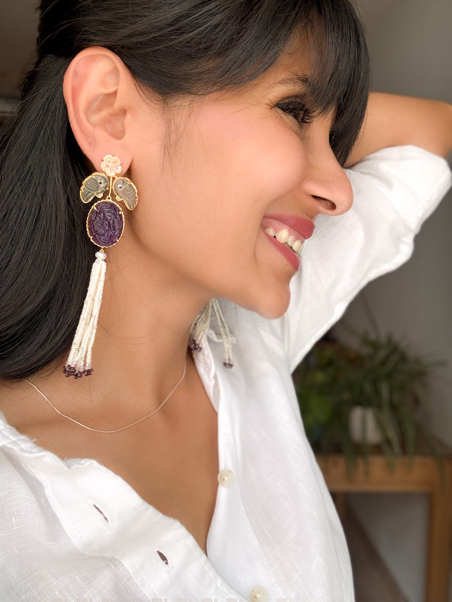 Floral Carved Amethyst Danglers //02